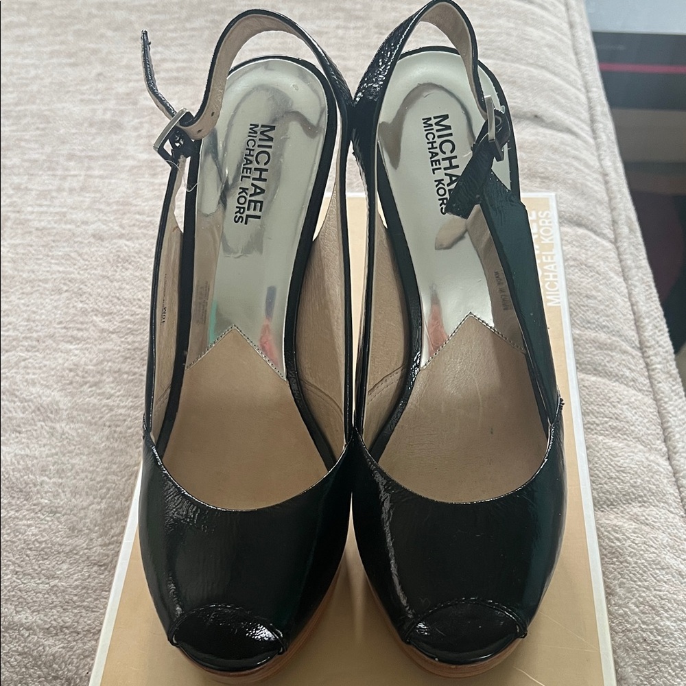 Michael Kors Black Patent Leather Slingback Heels